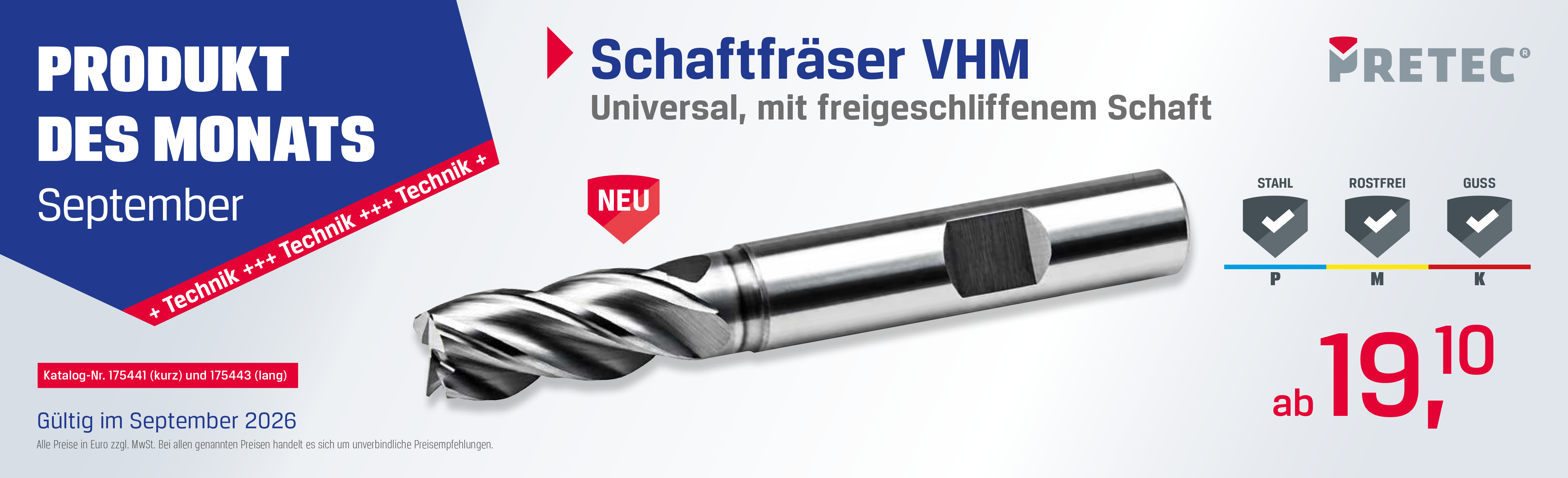PRETEC, VHM-Schaftfräser, Produkt des Monats