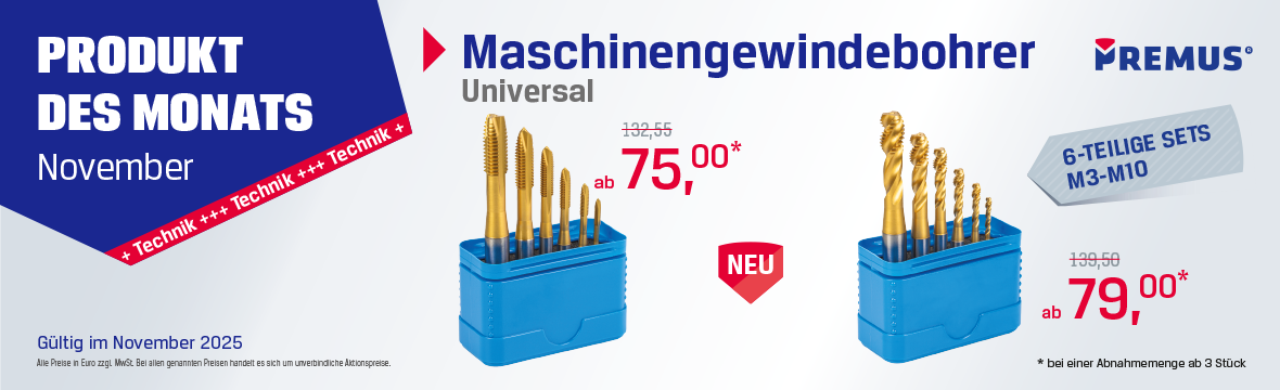 Maschinengewindebohrer, Universal, Premus, Set 6-teilig