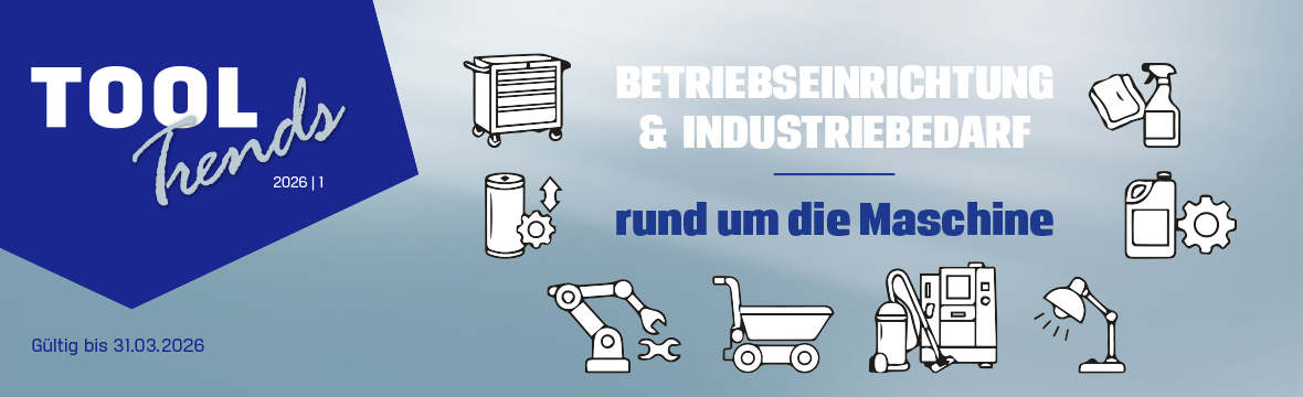 TOOL-Trends, Betriebseinrichtung und Industriebedarf, Werkstattwagen, Reinigungsartikel, Kühl- und Schmiermittel, Leuchten, Wartungsanlagen, Sauger, Muldenkipper, Automation, Ölnebelabschneider,